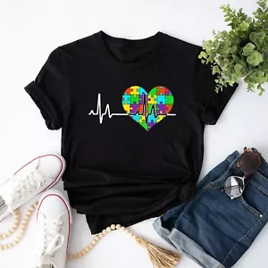 Love Heart Puzzle Acceptance Men Women Autism Awareness T-Shirt - Picture 1 of 21