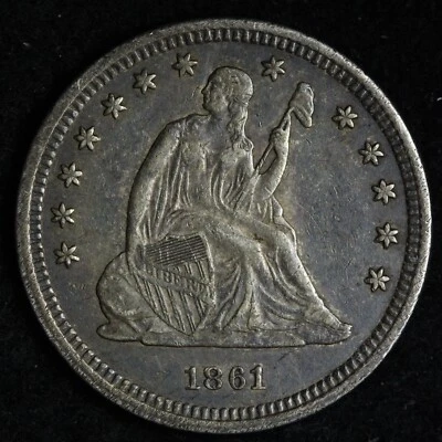1861 Seated Liberty Silver Quarter XF/AU E236 AJNJR - Image 1 of 2