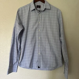 Untuck It Men Shirt Small Blue Plaid 100%Cotton Long Sleeve Button Down Slim Fit - Picture 1 of 14