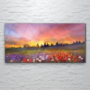 Glasbilder Wandbild Druck auf Glas 120x60 Mohnblumen Löwenzahn Gänseblümchen - Bild 1 von 7