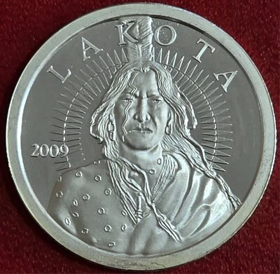 PROOF 2009 LAKOTA NATION CRAZY HORSE BUFFALO 1OZ .999 FINE SILVER - Image 1 of 4