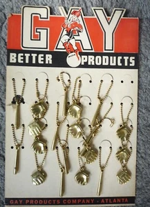 Gay Better Products Store Baseball Display copper key chains glove bat metal 60s - Picture 1 of 4