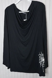 BloomChic Womens TOP 18 20 Black Cowl Neck Web Halloween Stretch Career NEW - Picture 1 of 15