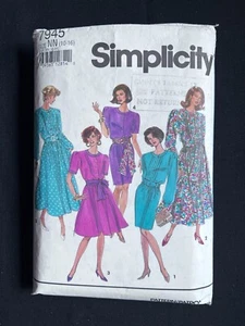 Simplicity 7945 Misses Dress-Full or Straight Skirt 1992 Pattern 10-12-14-16 Cut - Picture 1 of 2
