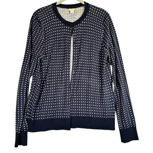 The Caryn Cardigan J. CREW Womens Size L Polka Dot Navy and White Button Up - Picture 1 of 8