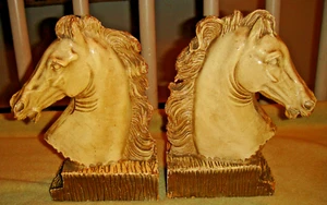 Par de sujetalibros de caballo tallados en resina de madera vintage melena que fluye inusual busto de caballo - Imagen 1 de 12