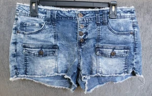 l.e.i. ashley low rise women's junior 9 shorts acid wash button fly fray - Picture 1 of 5