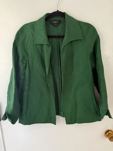 Talbots Women’s L Blazer Pure Irish Linen Kelly Green Open Blazer Jacket - Picture 1 of 7