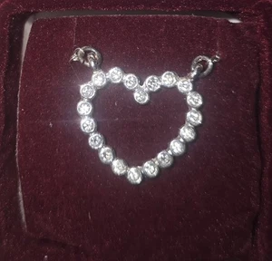 Avon Rhinestone Heart Necklace Silvertone New Velvet Gift Box Adj Length Chain  - Picture 1 of 1