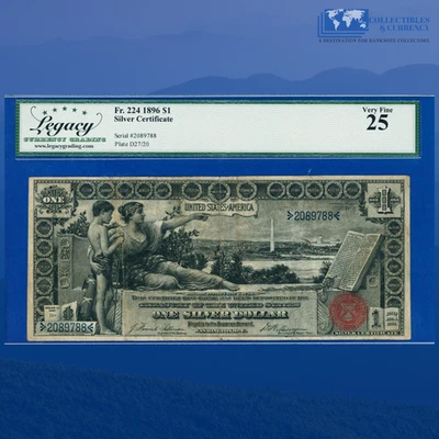 Fr.224 1896 $1 One Dollar Silver Certificate "EDUCATIONAL NOTE" , LCG 25 #89788 - Image 1 of 3