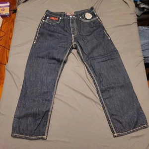 COOGI Mens Jeans W38 L34 Dark Wash Embroidered Pockets Plaid Trim Streetwear - Picture 1 of 11