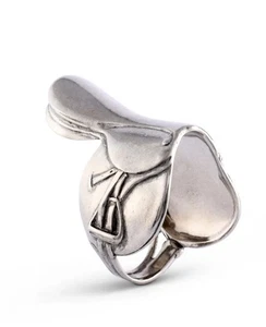 4 Pewter Equestrian Horse English Saddle Napkin Ring Signed-VH - Picture 1 of 11