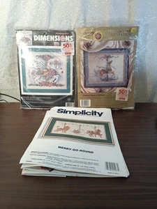 Lot Of 3 Needlepoint. Dimensions, Simplicity, Carousel Horses, Candamar. Rea(V2) - Picture 1 of 7