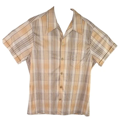 JCPenney Styled In California Shirt Beige Brown Striped Mens Large Vintage - Image 1 of 4