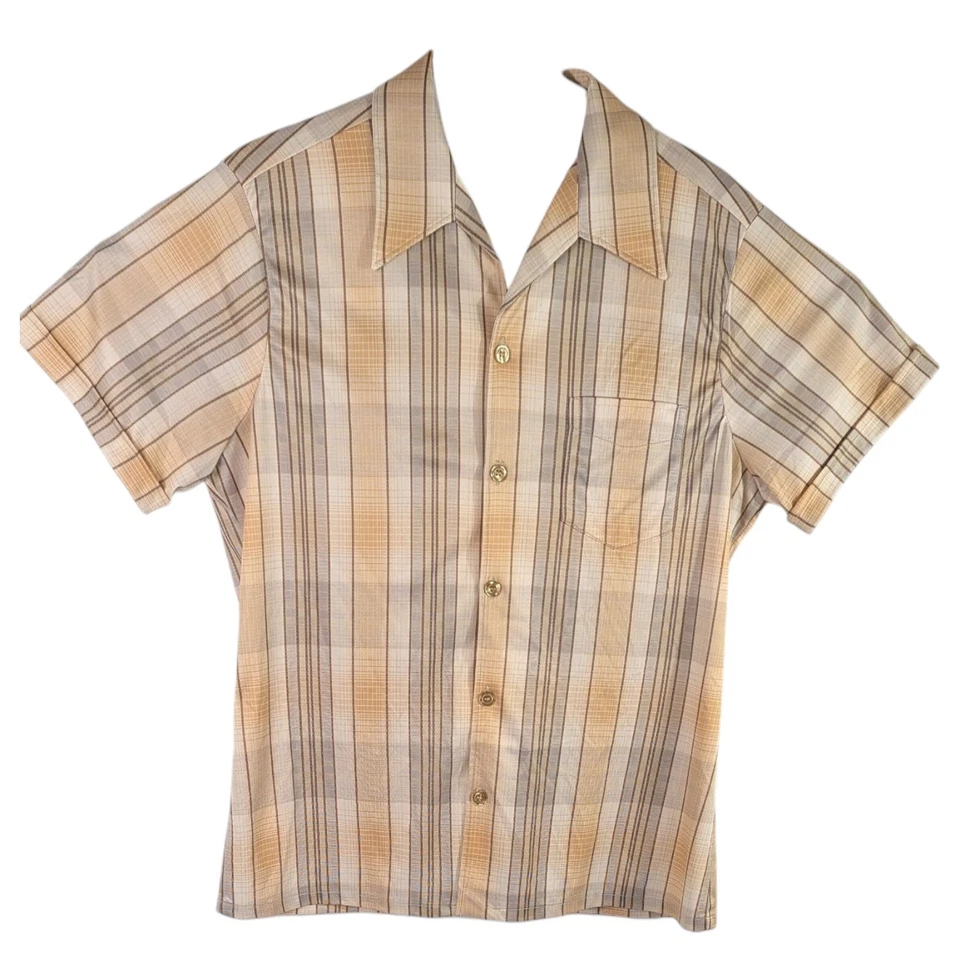JCPenney Styled In California Shirt Beige Brown Striped Mens Large Vintage - Image 1 of 4