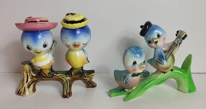 2 Figurines of Vintage Japan Bluebirds Sitting On Branch Norcrest ?  Rare READ - Picture 1 of 17
