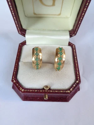 Pendientes de aro Huggie Ross Simons oro 18K vermeil plata esterlina esmeralda + bolsa Foto 1 de 4