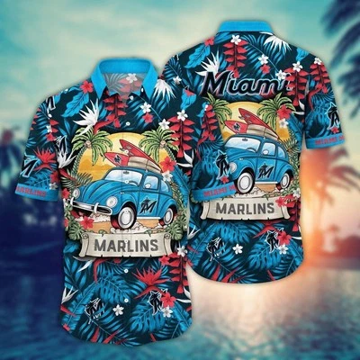 Miami Baseball Team Marlinss Hawaiian Shirt Button Down Unisex Adults S-5XL - Image 1 of 2