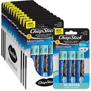 ChapStick Lip Moisturizer, Cool Mint 2-in-1 Lipcare SPF 15 3-Packs (12... - Picture 1 of 9
