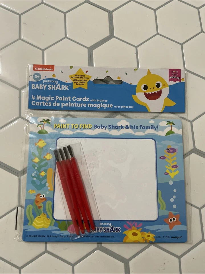 Nickelodeon  Baby Shark 4 Magic Paint Cards with Brushes Party Favors Supplies - Image 1 of 1