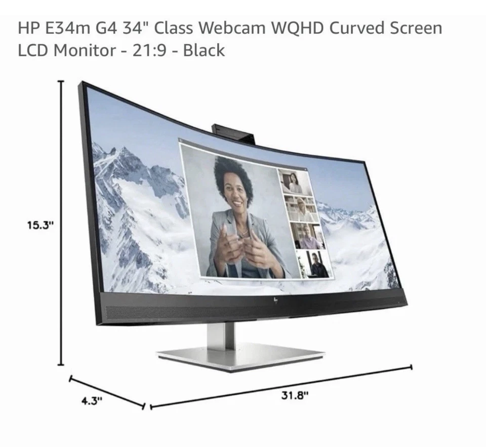 HP E34m G4 WQHD Curved USB-C Conferencing Monitor Brand New In Box - Image 1 of 4