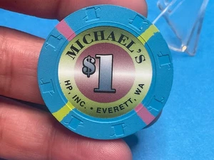 $1———MICHAEL’S————EVERETT WASHINGTON CASINO CHIP————Z—3796 - Foto 1 di 3
