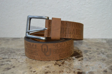 New Oklahoma Sooners Nation OU Boomer University Embossed Leather Belt Brown Cover