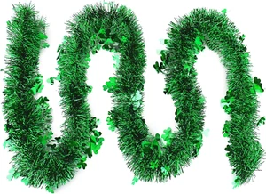St Patricks Day Decorations Garland, 6.56FT Green Shamrock Tinsel Garland, Saint - Picture 1 of 12