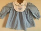 Vintage Baby Girl's Dress Blue White Check Hearts Butterflies Embroider 18M