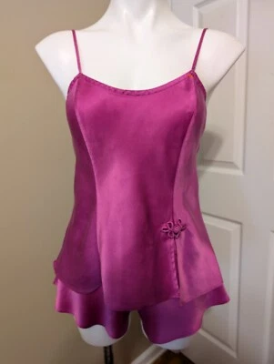 Vtg VICTORIA'S SECRET 100% Silk Fuchsia Pink Cami & Tap Panties Gold Label Sz S - Image 1 of 4