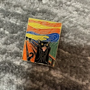 Cat Enamel Pin Edvard Munch Scream Inspired With Cat Brooch Lapel Badge New - Picture 1 of 4