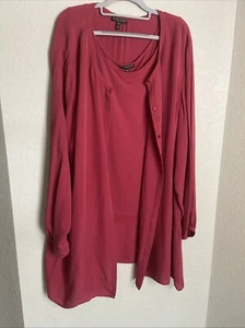 Eileen Fisher 2 Pc Set Silk Tank Top And Cardigan Red Size 3X - Picture 1 of 10