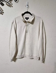 Brooks Brothers Sweater Mens L Long Sleeve Half Zip Pullover Elbow Patches Beige - Picture 1 of 10