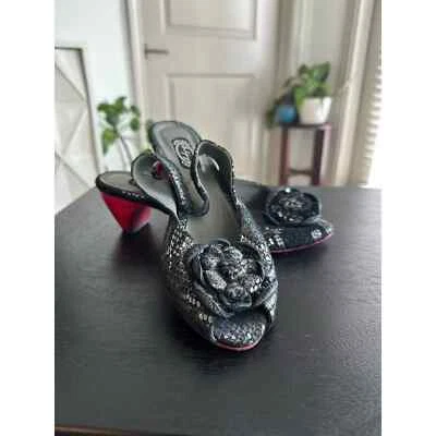 Tacón de gatito Salpy para mujer de cuero con flores punta abierta talla 8 Foto 1 de 4