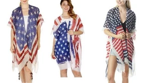 Patriotische USA amerikanische Flagge 4. Juli Sterne Streifen Strand Abdeckung Weste Poncho - Bild 1 von 5