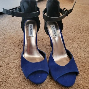 STEVE MADDEN Women’s Black/Blue Leather Suede High Heels Size 8.5 - Picture 1 of 8