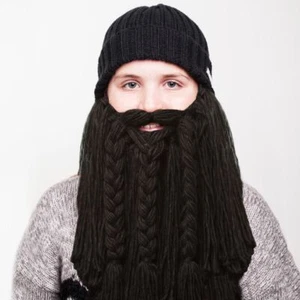 Beardo - Viking Style - Long Black Beard Kids Hat Beanie Face Warmer Costume - Picture 1 of 2