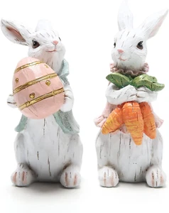 Easter Bunny Decorations Spring Home Decor Bunny Figurines (White Rabbit 2 Pcs) - Picture 1 of 12