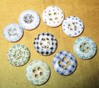 LOT 9 SMALL ANTIQUE VICTORIAN CHINA CALICO BUTTONS - FLOWERS - STARS - TEARDROPS