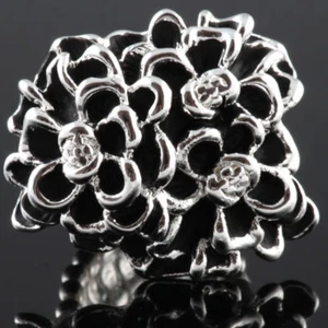 Cocktail Silver Tone Black Flower Bouquet Celebrity Style Fashion Stretch Ring - Picture 1 of 5