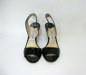 JIMMY CHOO Black Patent Leather Open Toe Slingback Size 38 - Picture 1 of 12