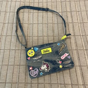 Justice Jóvenes Niñas Cremallera Bolso Cartera Denim Unicornio Estrellas Parches Lentejuelas - Imagen 1 de 7