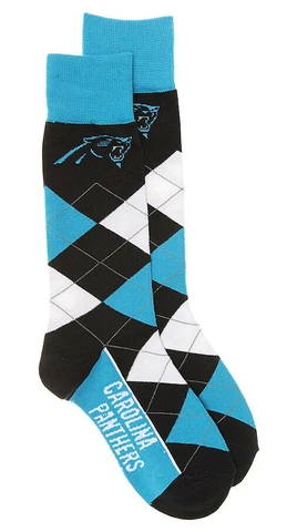 New! Carolina Panthers NFL Argyle Crew Socks Team Colors One Size Fits Most Cover