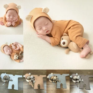 Bebé recién nacido Fotografía Ropa de utilería Sombrero Ropa Mono Oso Muñeca Set - Imagen 1 de 25