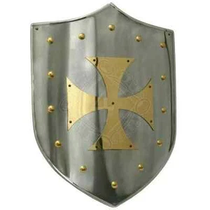 brass Templar Cross Shield 18 inch Medieval Knight Armor Steel Shield - Foto 1 di 3