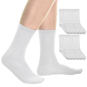 12 Pair Men White Cotton Dress Socks Classic Comfort Casual Crew Mid Calf 10-13 - Picture 1 of 1