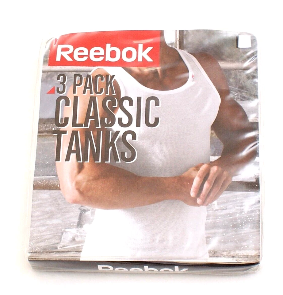 Ropa interior sin mangas Reebok blanca clásica acanalada paquete de 3 nuevas en paquete para hombre M Foto 1 de 3