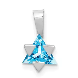 14K White Gold Blue Topaz Star of David Pendant Jewelry 11.8mm x 6.8mm - Picture 1 of 4