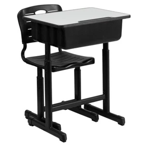 Student Desk & Chair Adjust. Hgt. Black Pedestal Frame 2 Book Bag Backpack hooks - Picture 1 of 8