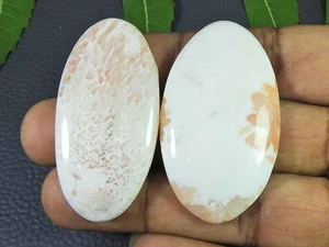 AAA Pink Scolocite Oval Shape 2Pcs cabcohon Loose Gemstone 136Cts. 49-50MM w574 - Picture 1 of 9